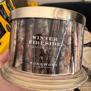 HomeWorx Winter Fireside Scented Candle - Silver Lid, Brown Label